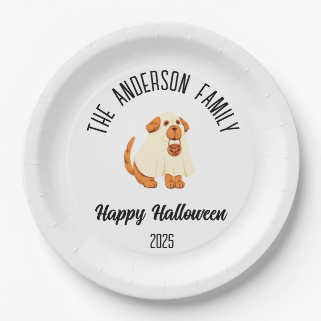Halloween Niedlicher Hundeghost Kostüm Personalisi Pappteller (Vorderseite)