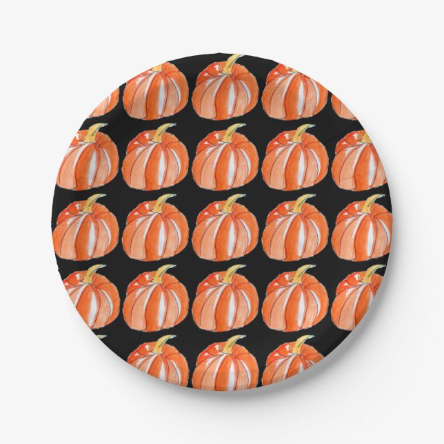 Halloween niedlicher Kürbis schwarz und orange Pappteller (Vorderseite)