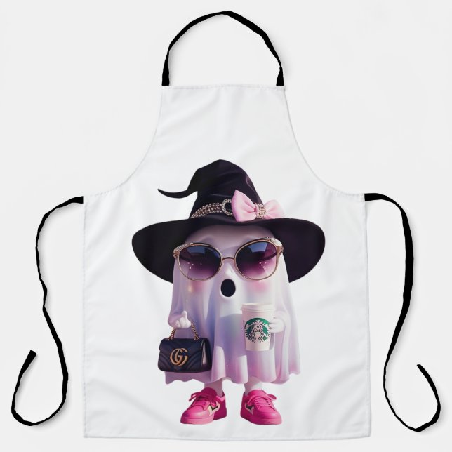 Halloween Niedlicher Lady Ghost mit Kaffee Schürze (Vorderseite)