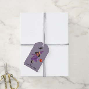 Halloween niedlicher lila Trick und Leckerei Hexe Geschenkanhänger