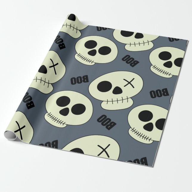 Halloween niedlicher Schädel mit kindischer Kidsch Geschenkpapier (Ungerollt)