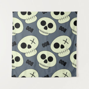 Halloween niedlicher Schädel mit kindischer Kidsch Wandteppich