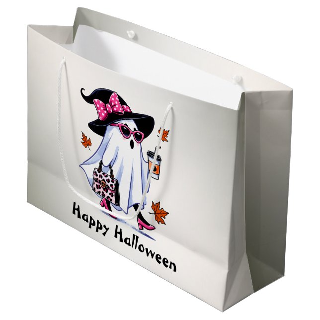Halloween Niedlicher, stylischer Hexengastcoffee C Große Geschenktüte (Vorderseite Schrägansicht)