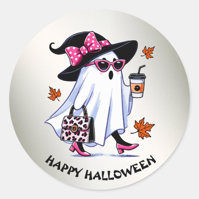 Halloween Niedlicher, stylischer Hexengastcoffee C Runder Aufkleber (Vorderseite)