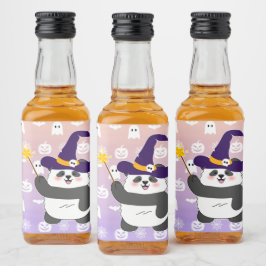 Halloween Niedliches Baby Panda Hexe Magic Wand Alkoholflaschenetikett