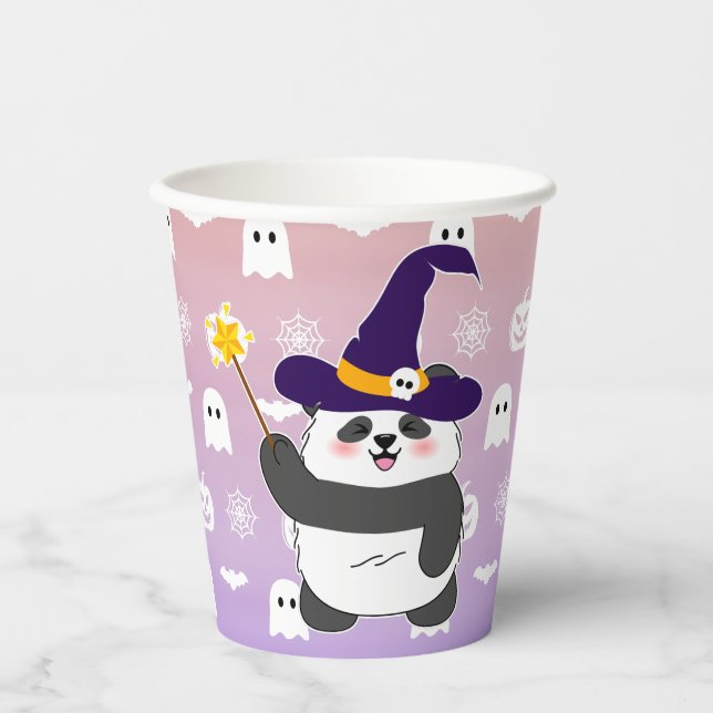 Halloween Niedliches Baby Panda Hexe Magic Wand Pappbecher (Vorderseite)