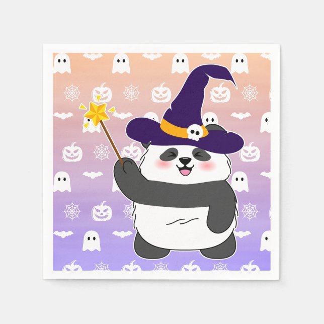 Halloween Niedliches Baby Panda Hexe Magic Wand Serviette (Vorderseite)