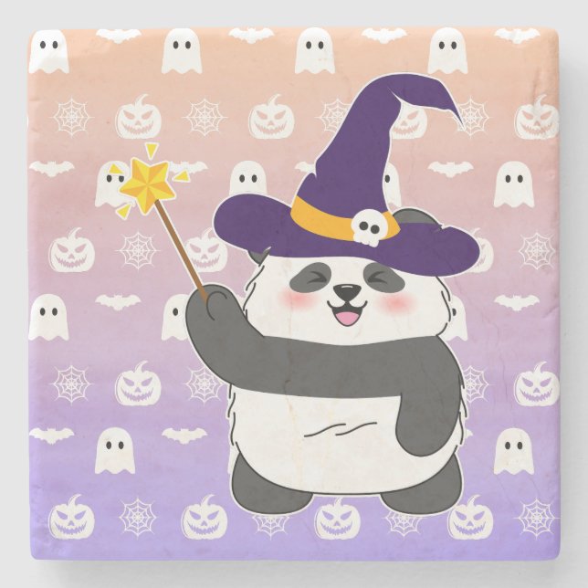 Halloween Niedliches Baby Panda Hexe Magic Wand Steinuntersetzer (Vorderseite)