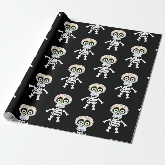 Halloween niedliches Skelett Geschenkpapier (Ungerollt)