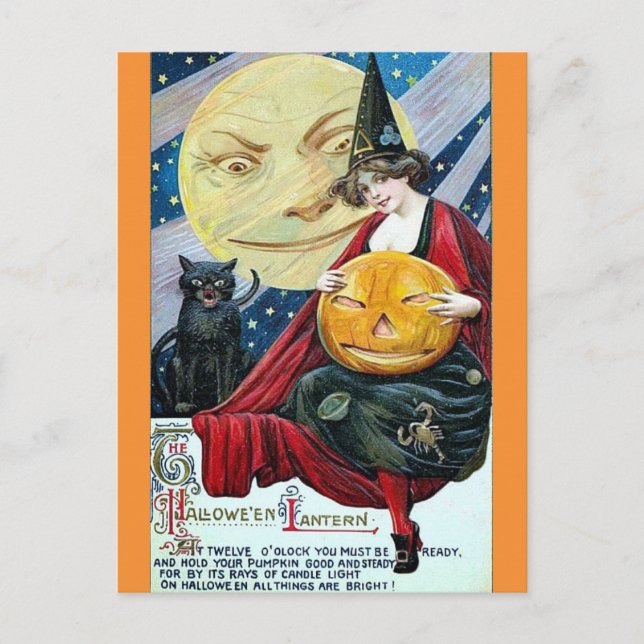 Halloween Niedliches Vintag-Hexenmoon-Gedicht Postkarte (Vorderseite)