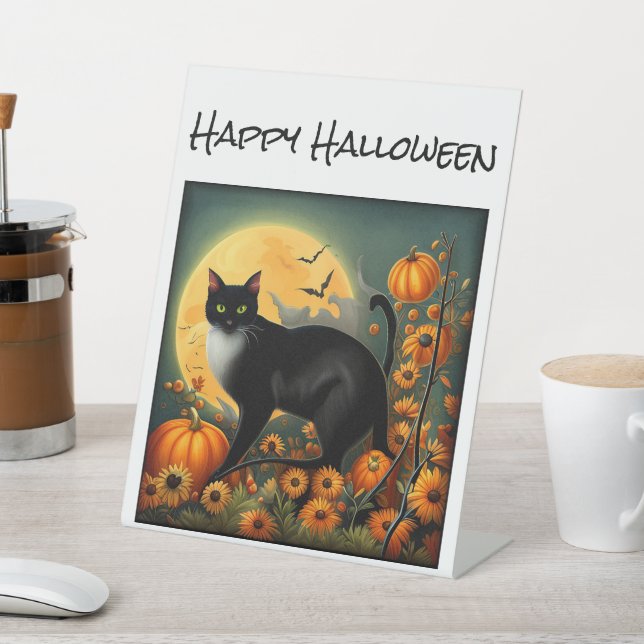 Halloween Night Cat T - Shirt Sockelschild (In SItu)