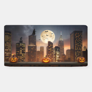 Halloween Night Cityscape mit Pumpkin Banner