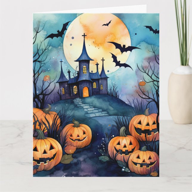 Halloween Night Full Moon Jack O'Lanterns Bats Karte (Vorderseite)