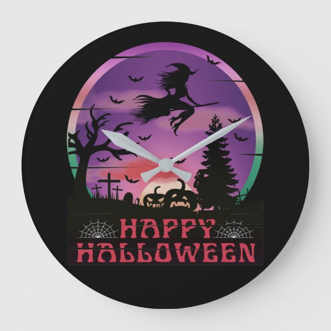 HALLOWEEN NIGHT GRAVEYARD WITCH GROßE WANDUHR (Vorderseite)