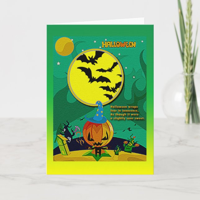 Halloween Night Jack o' Lantern Wizard Scene Karte (Vorderseite)