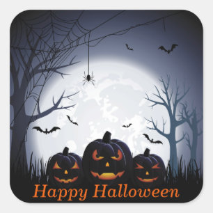 Halloween Night mit Pumpkin Spike & fliegenden Fle Quadratischer Aufkleber