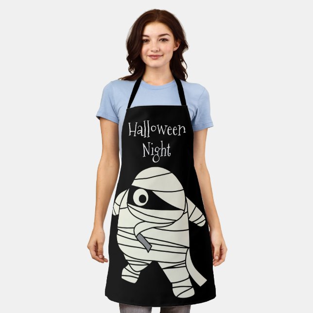 Halloween Night Mummy Black and White Schürze (Getragen)