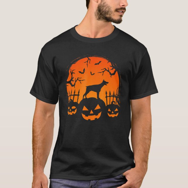 Halloween Night Pumpkins Doberman Dog Silhouette C T-Shirt (Vorderseite)
