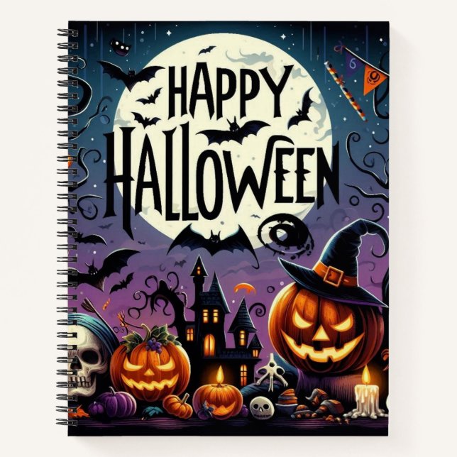 Halloween Night Pumpkins, Skulls & Spuk House Notizbuch (Vorderseite)