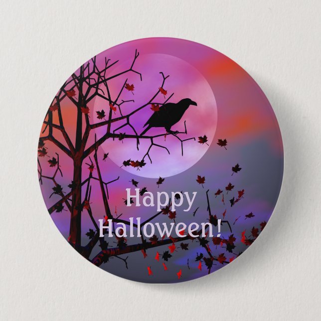 Halloween Night Raven in Tree Button (Vorderseite)