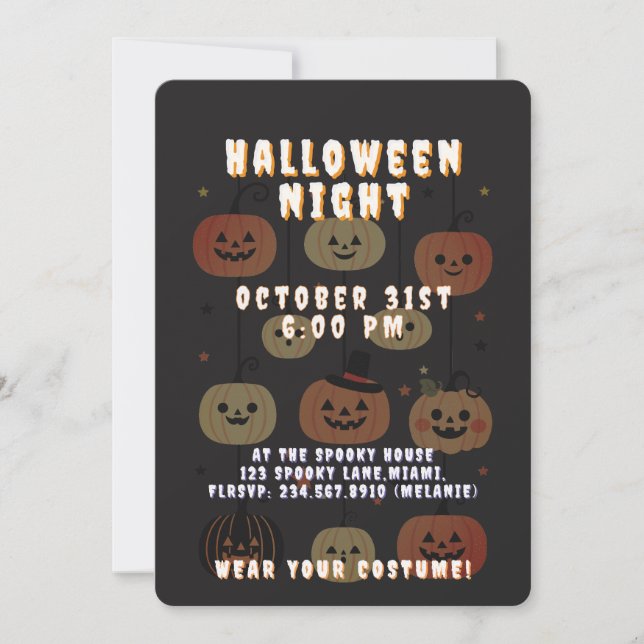 Halloween Night Spooky Cute Jack-O'-Lantern Einladung (Vorderseite)