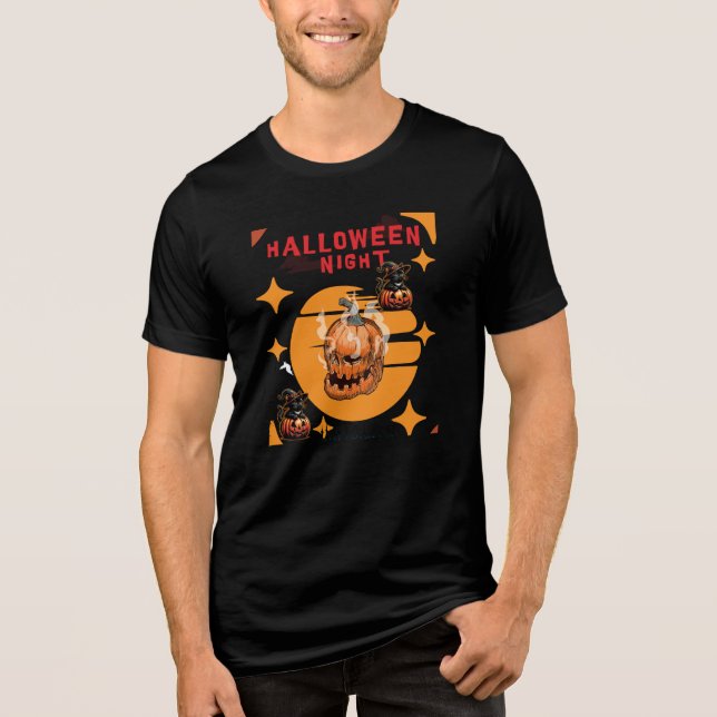 Halloween Night - Spooky Pumpkin Skull Tri-Blend Shirt (Vorderseite)