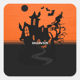 Halloween Night Witz and Bats Hunted House Quadratischer Aufkleber