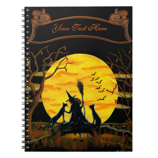 Halloween-Notizbuch, Hexe und schwarze Katzen Notizblock (Vorderseite)