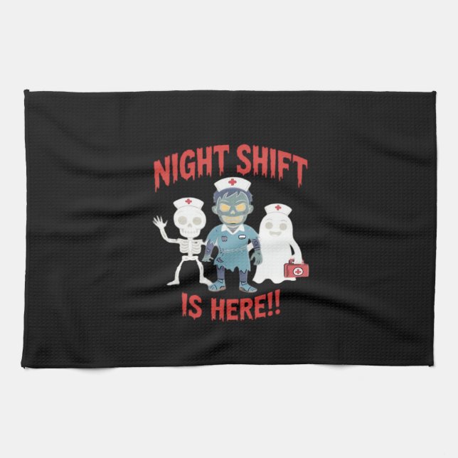 Halloween Nurse Funny Ghost Skeleton Zombie Essent Geschirrtuch (Horizontal)
