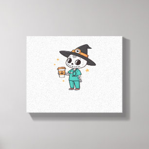 Halloween Nurse mit Kaffee-Tragen Hexenhut Cl Leinwanddruck