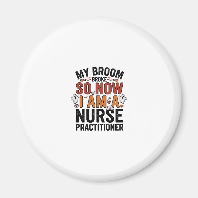 Halloween Nurse Practitioner Besen Zerbrochen Vint Magnet (Vorne)