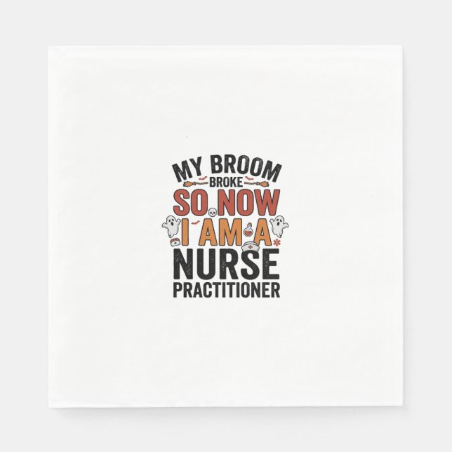 Halloween Nurse Practitioner Besen Zerbrochen Vint Serviette (Vorderseite)