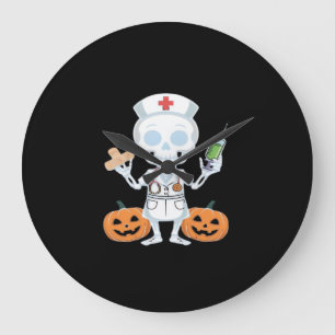 Halloween Nurse Skeleton Funny Joke Essential T-Sh Große Wanduhr