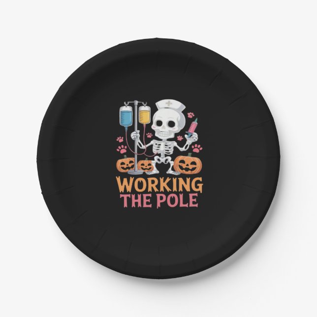 Halloween Nurse Skeleton Funny Joke Essential T-Sh Pappteller (Vorderseite)