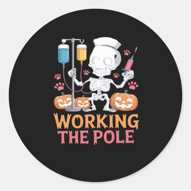 Halloween Nurse Skeleton Funny Joke Essential T-Sh Runder Aufkleber (Vorderseite)