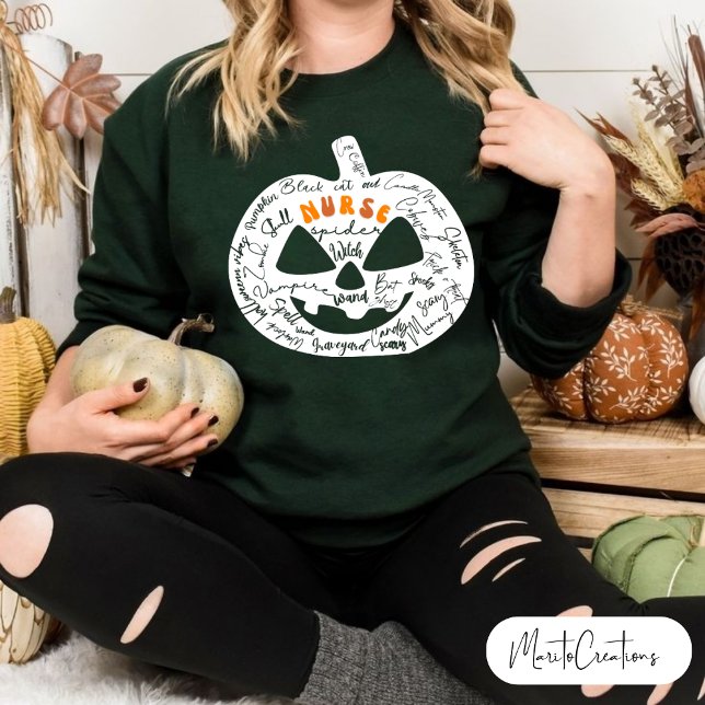 Halloween Nurse, Spooky Nurse, Cute Pumkin Nurse. Sweatshirt (NURSE HALLOWEEN)