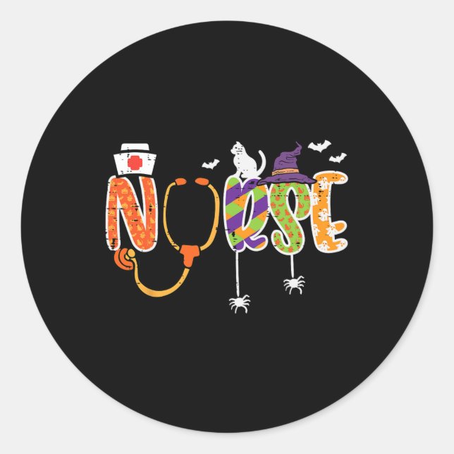 Halloween Nurse Stethoscope Niedlich Scrub Top Cos Runder Aufkleber (Vorderseite)