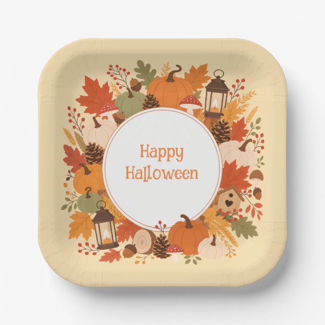 Halloween oder Herbstlaub Kürbisse Pappteller (Vorderseite)