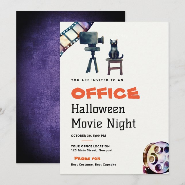 Halloween Office Party Business Movie Night Einladung (Vorne/Hinten)