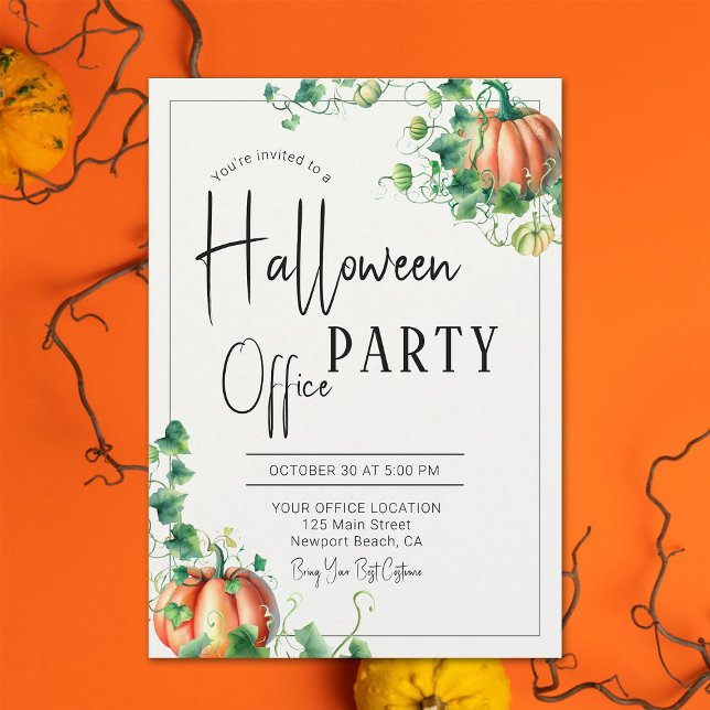 Halloween Office Party Fun Team Pumpkin Vines Chic Einladung (halloween office corporate business party invitation pumpkin vines botanical frame elegant modern )