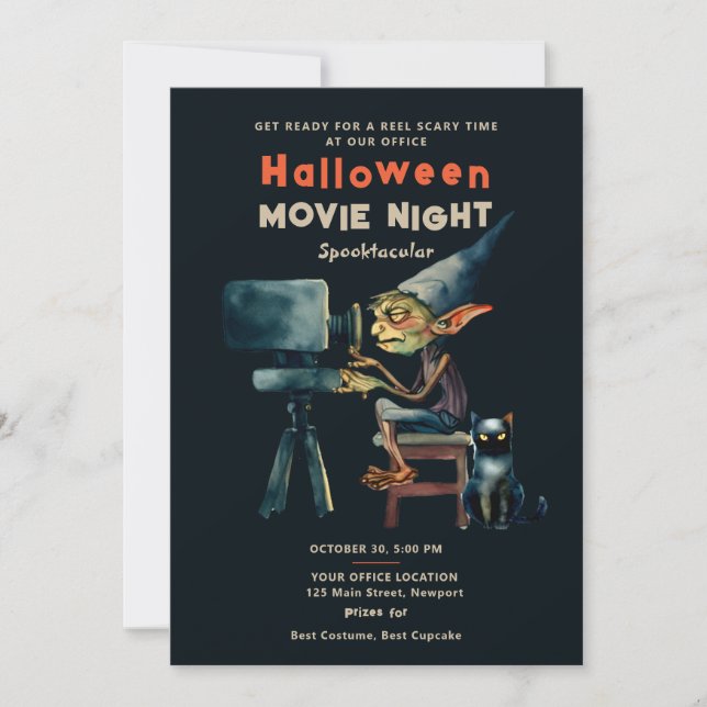 Halloween Office Party Movie Gremlin Black Cat Einladung (Vorderseite)