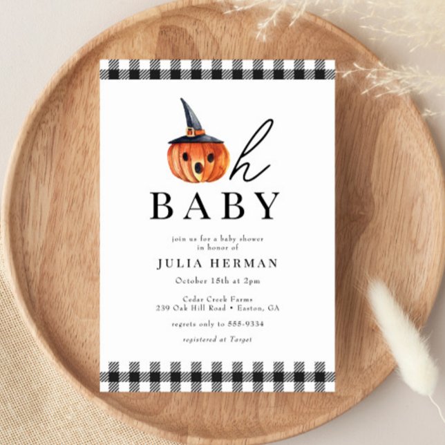Halloween Oh Baby Black Kariert Baby Dusche Einladung (Von Creator hochgeladen)