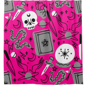 Halloween Okkult Magisch Mystisch Esoterisch Rosa Duschvorhang