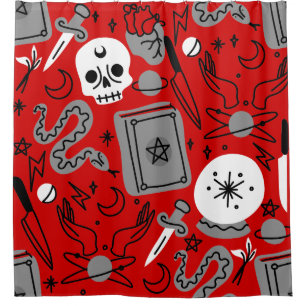 Halloween Okkult Magisch Mystisch Esoterisch Rot Duschvorhang