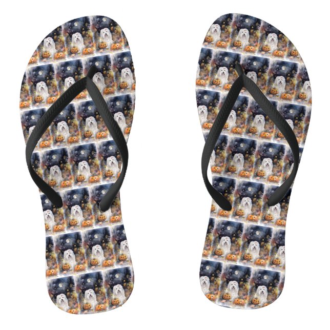 Halloween Old English Sheepdog mit Pumpkins Beängs Flip Flops (Fußbett)