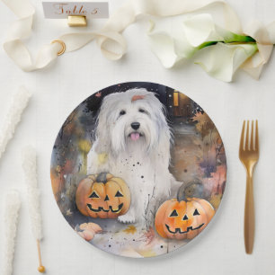 Halloween Old English Sheepdog mit Pumpkins Beängs Pappteller