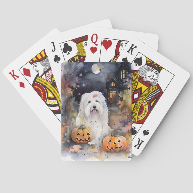 Halloween Old English Sheepdog mit Pumpkins Beängs Spielkarten (Rückseite)