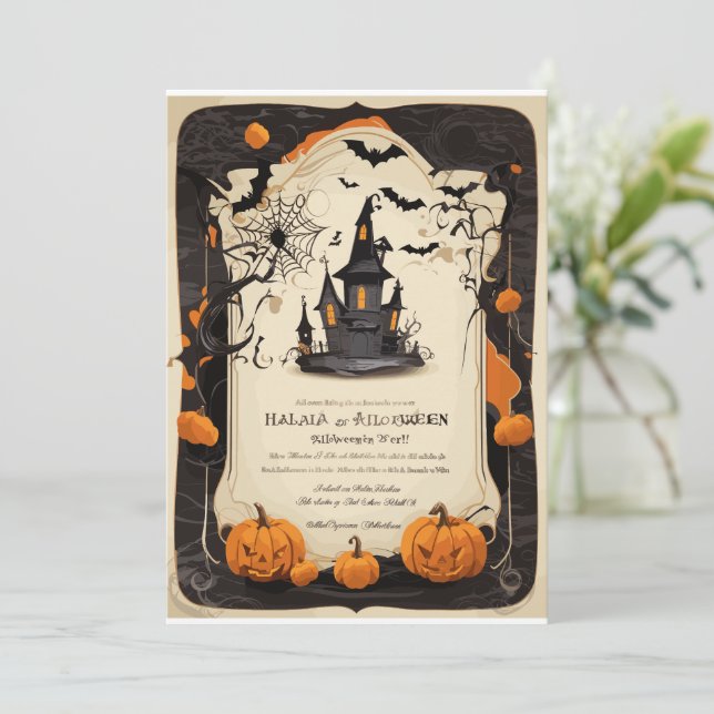 Halloween Old-Modern Einladungskarte (Stehend Vorderseite)