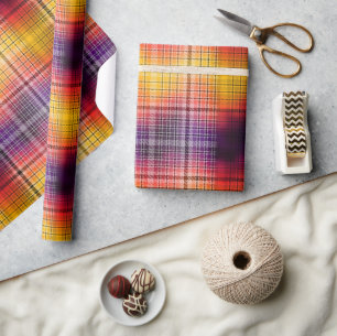 Halloween Ombre Tartan in Orange Lila Black Geschenkpapier