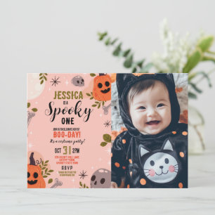 Halloween ONE Girls Party Pumpkin Foto Einladung